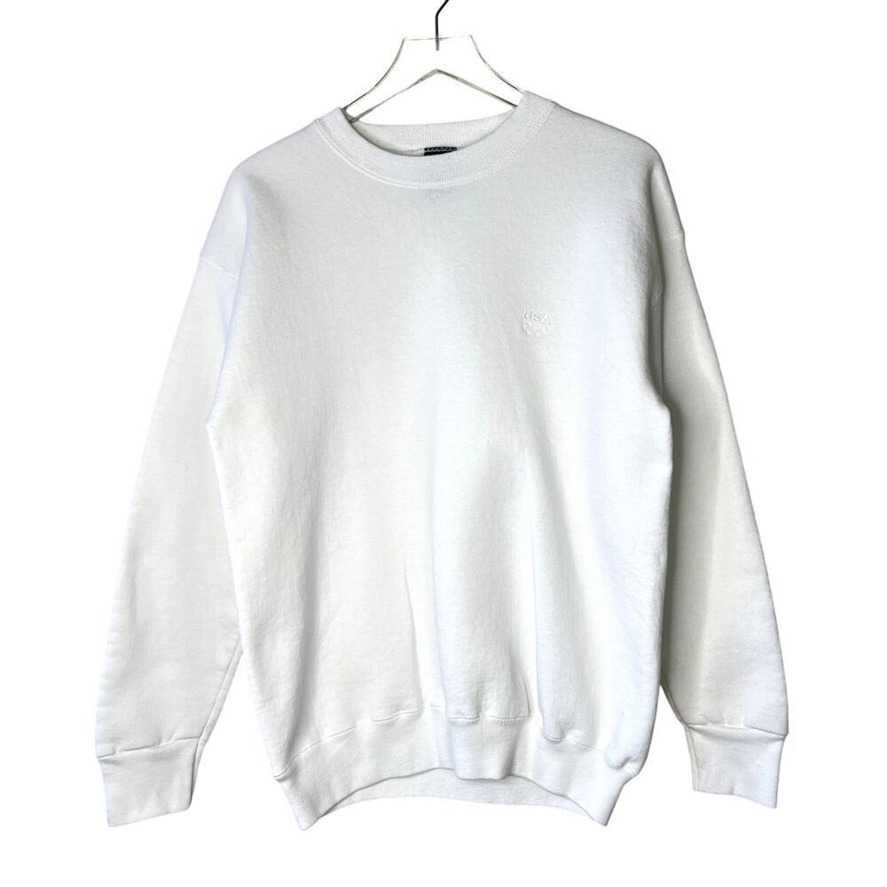 Vintage USA Olympic Crew Neck Pullover Sweatshirt White LARGE Olympics Rings